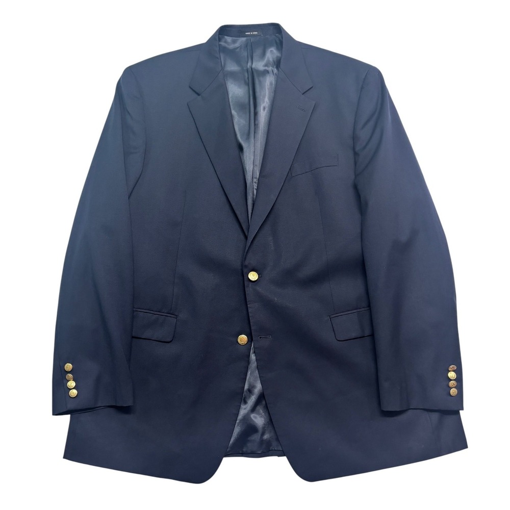 Chaps 50L 50XL Navy Blue Gold Buttons Blazer Jacket Sport Coat 100% Wool Mens